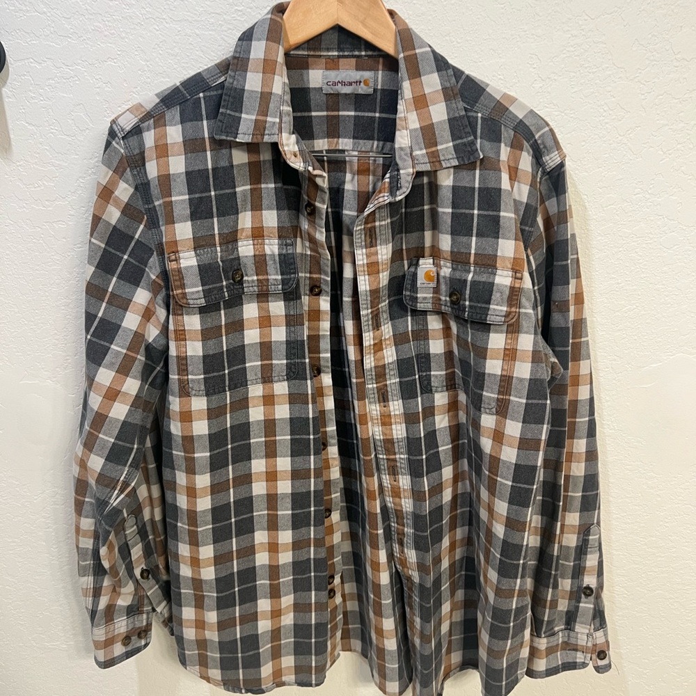 Carhartt Gray, Brown & White Plaid Work Shirt
